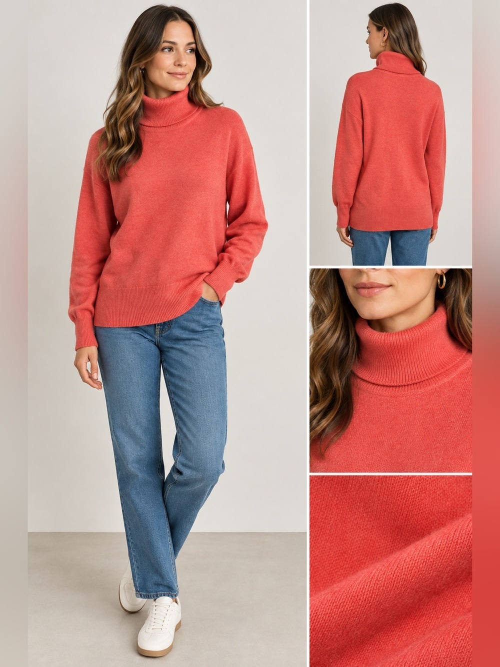 Laurèl Coral Wool Turtleneck - Made in
Italy, Size 40 (US 4/S)